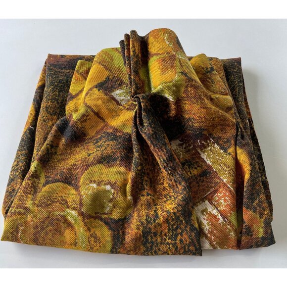 Vintage 1960s pleated curtain, MCM geometric abstract orange, brown, panel - Picture 8 of 9